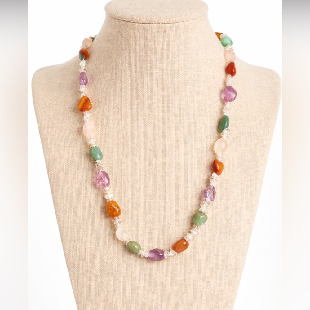 Genuine Gem Stone Necklace Amethyst Rose Quartz Blue Green Chic Classy Chic
